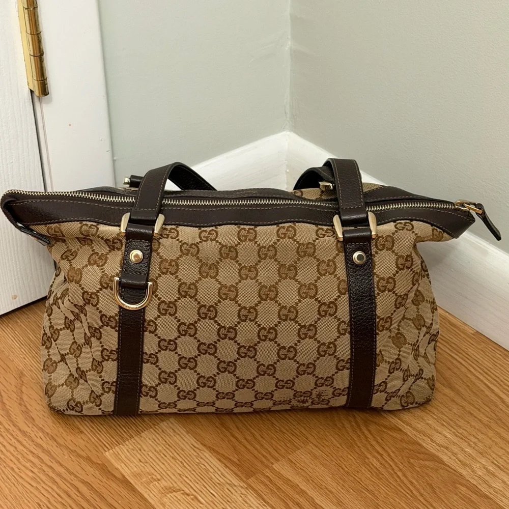 Gucci Vintage Brown Monogram Canvas Shoulder Bag and Dust Bag - Picture 2 of 16